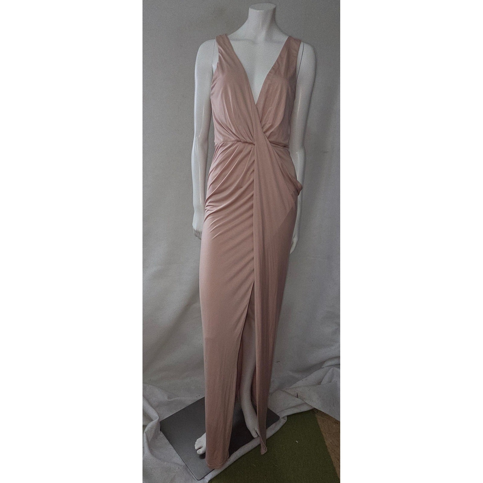 NBD Maxi Gown Women Medium Blush Pink Deep V-Neck Twist Front High Slit Backless