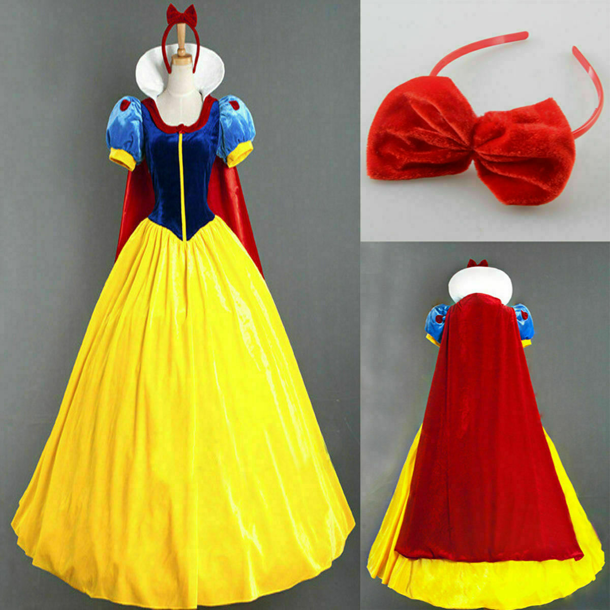 Snow White Women Costume Princess Dress w/Petticoat & Headband Halloween Cosplay