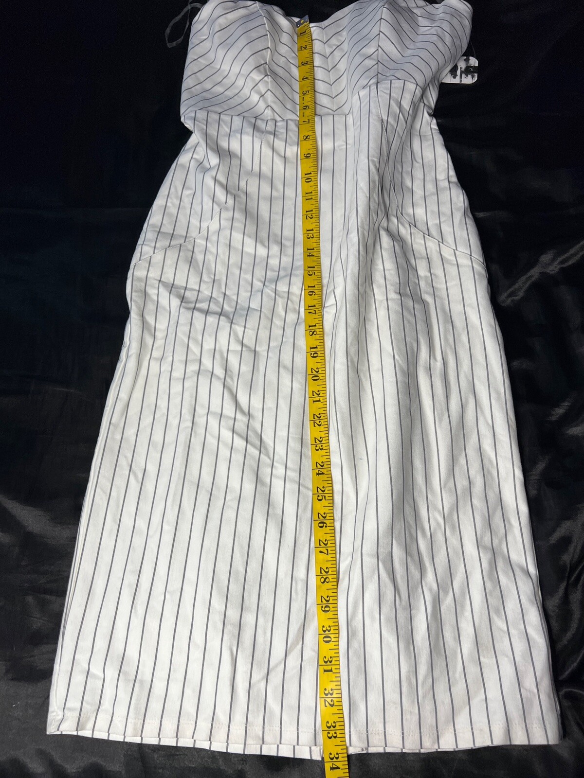 Strapless Pin Stripe Stretch Zip Back Bodycon Pencil Dress NWT Large