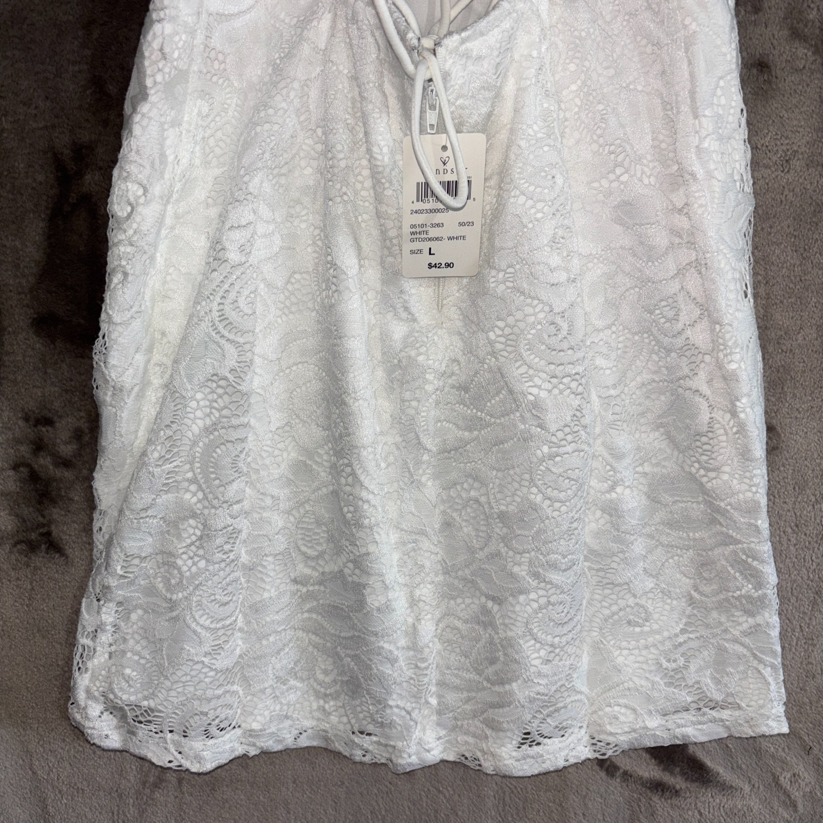 Windsor White Lace Halter Mini Dress Open Back Lace-Up Bodycon NWT Large