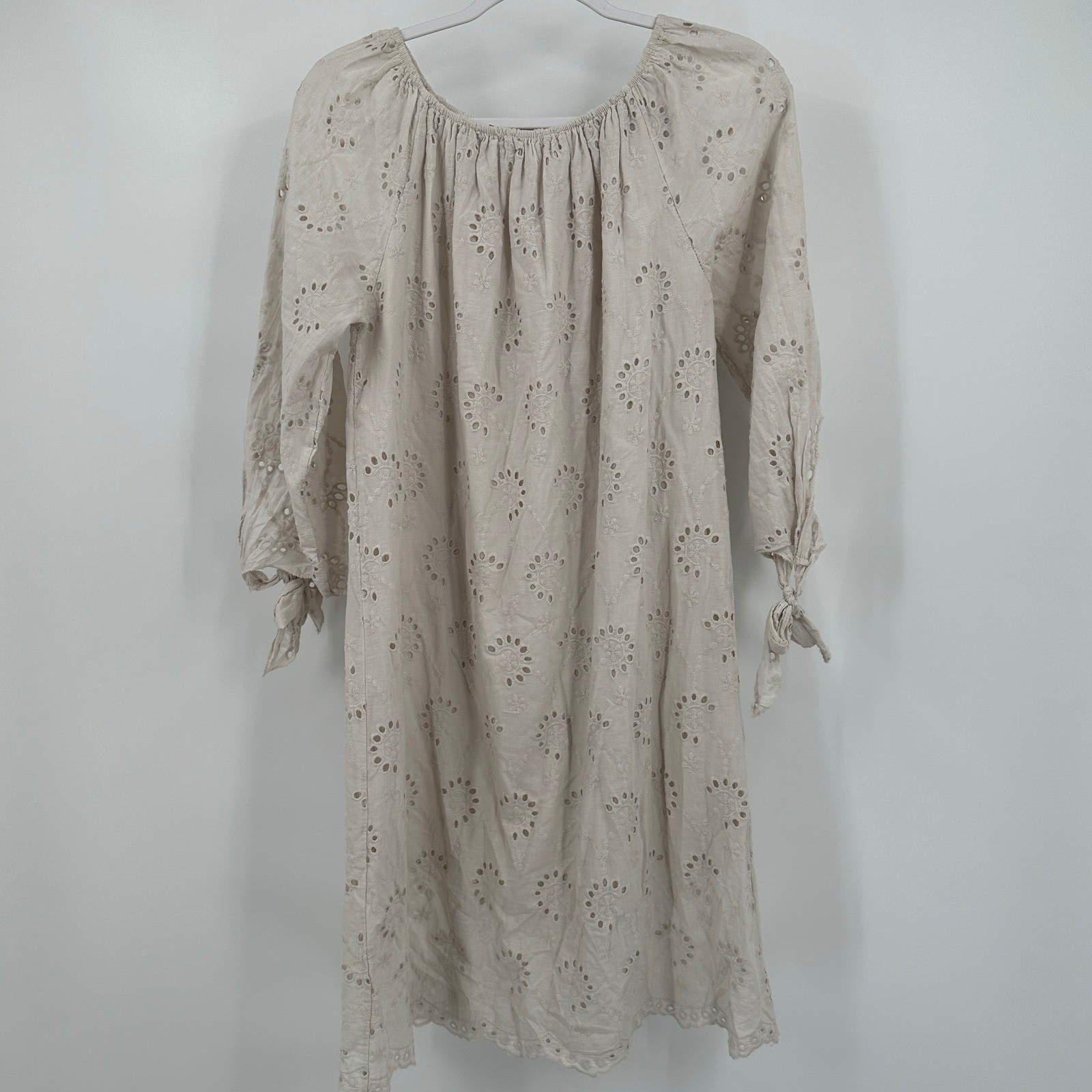 Womens Cottagecore Eyelet Dress Size M Boho Chic Peasant Mediterranean Romantic
