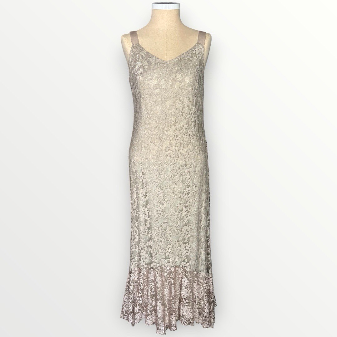 VTG Spencer Alexis Full Lace Metallic Romance Whimsy Silk Blend Formal Gown 2XLP
