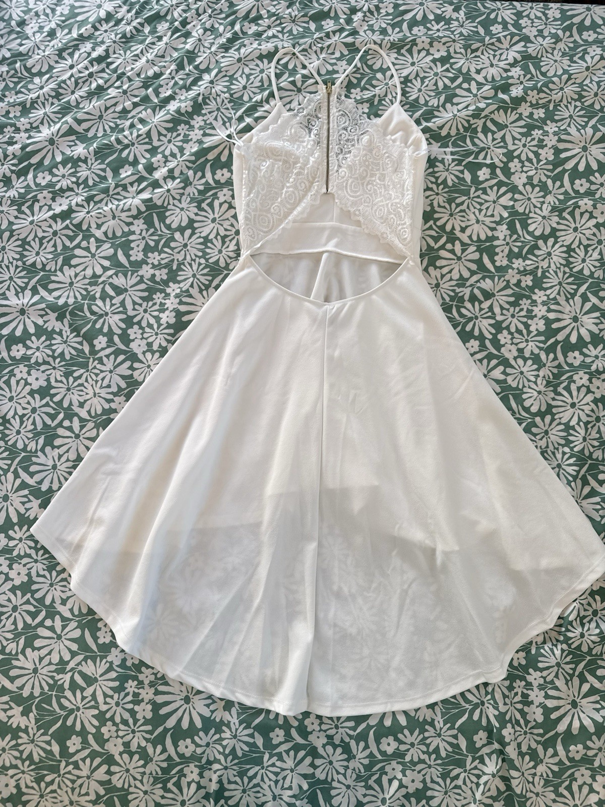 Charlotte Russe White Satin High Low Dress Lace Back Bridal Prom Size M
