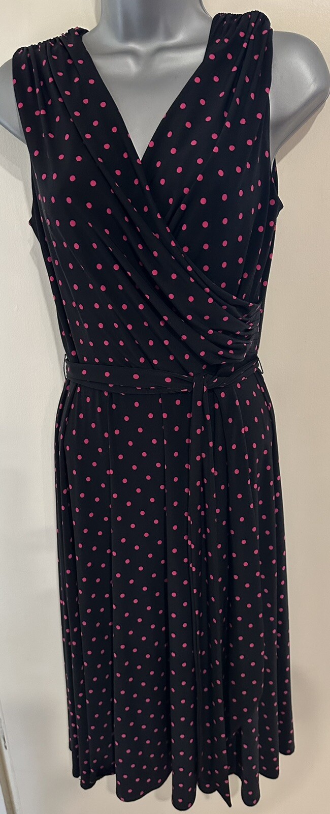 Precis black with pink polka dot fit & flare sleeveless Dress Size 12