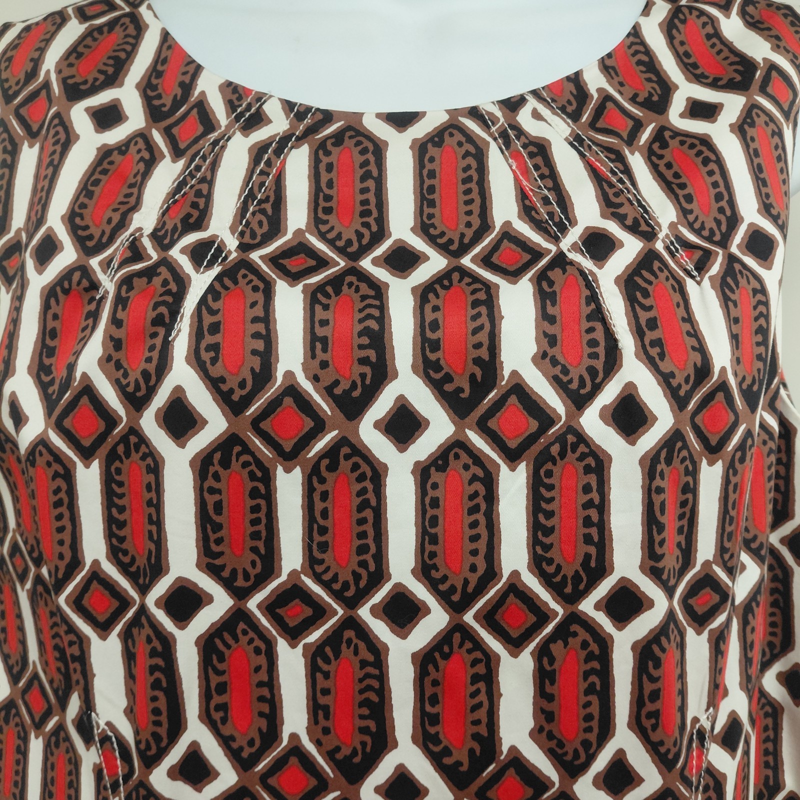 Talbots Shift Dress Women’s Size 14 Red Brown Black White Geometric Sleeveless
