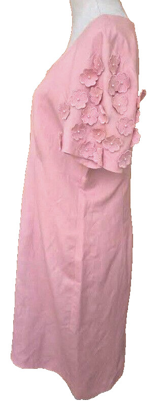 Cynthia Howie Maggie Boutique Women’s 14 Linen Midi Dress Floral Applique Pink
