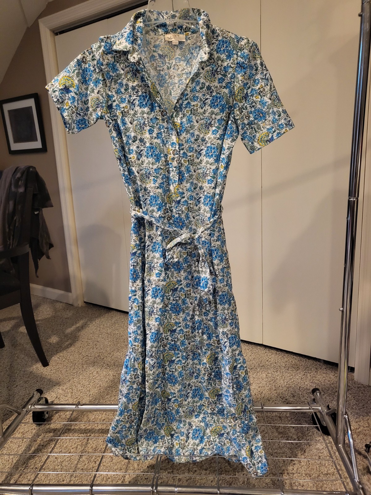 Loft Outlet XS/P Blue Floral Dress w/ Waist Tie Just Gorgeous Short Sleeved