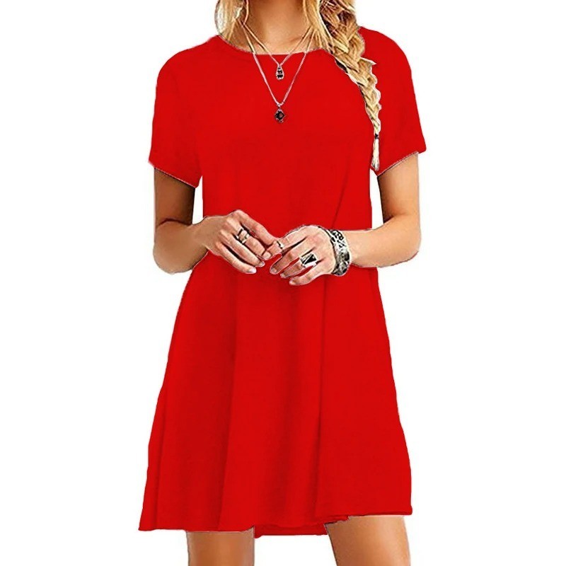 Womens Ladies Summer Short Sleeve Swing Dress Casual Loose Mini T-Shirt Dress UK