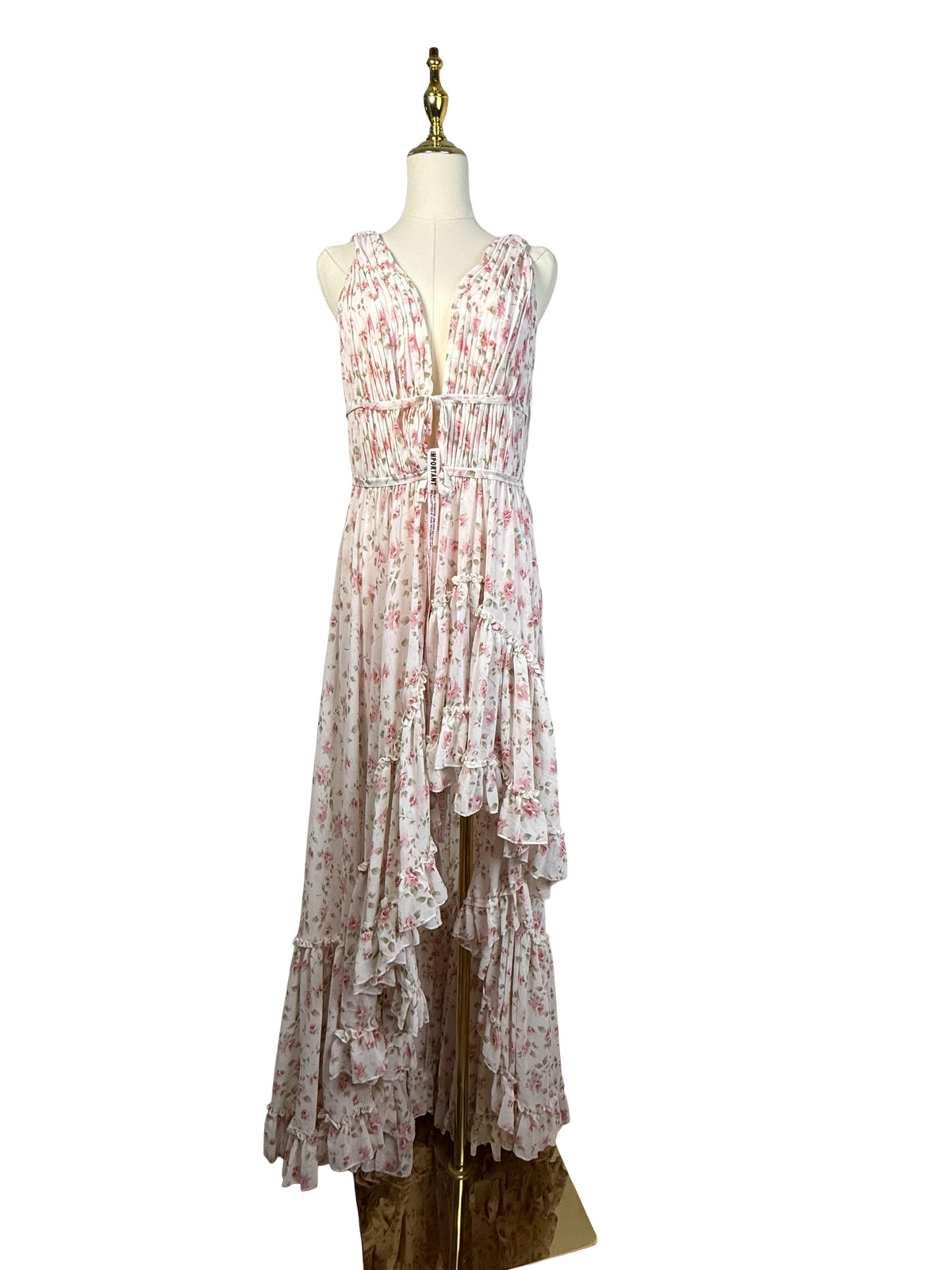 Mac Duggal 50659 Open-Back Ruffled Floral Print Maxi High-Low Gown