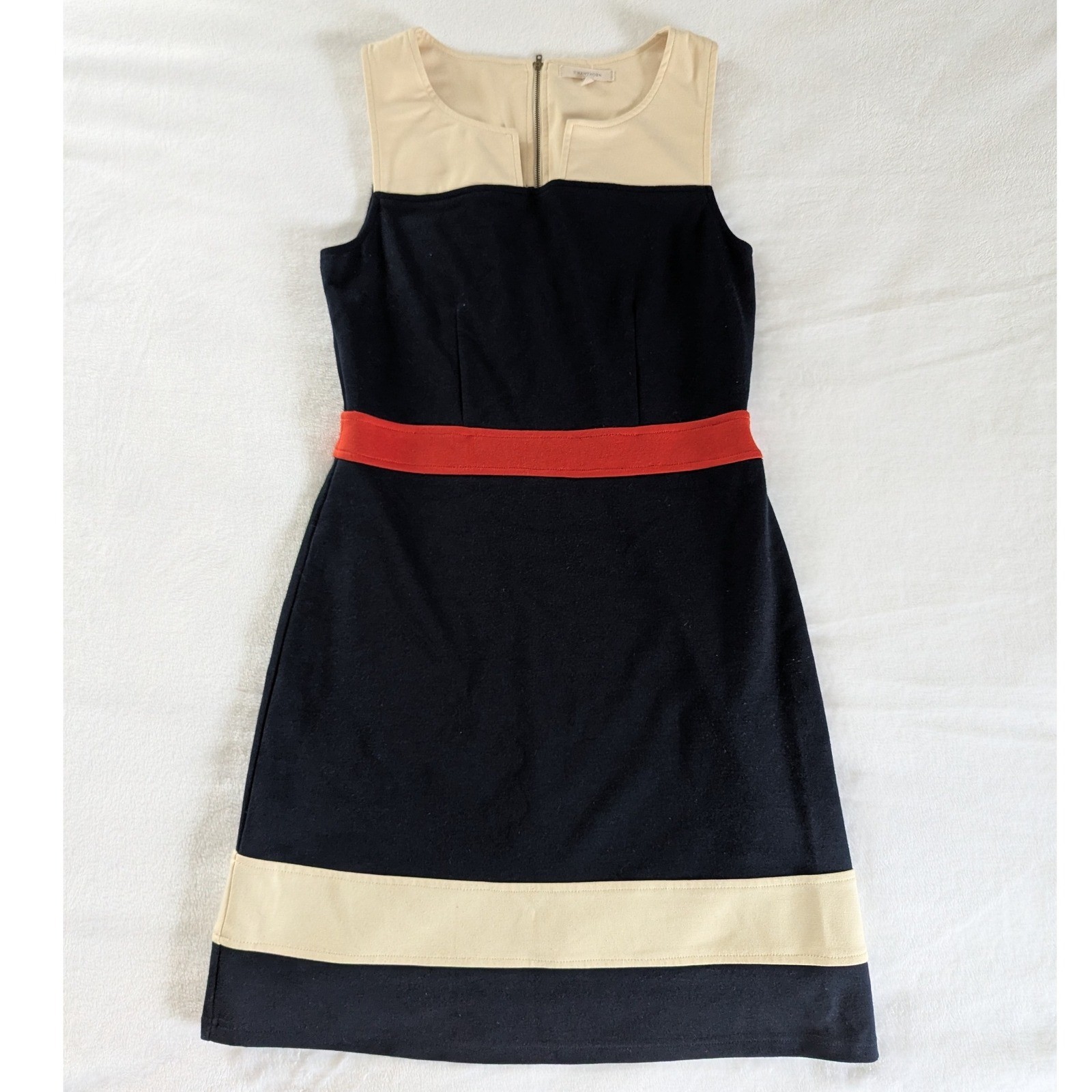 41 Hawthorn Colorblock Sleeveless Dress Red Navy Beige Womens M Career Office
