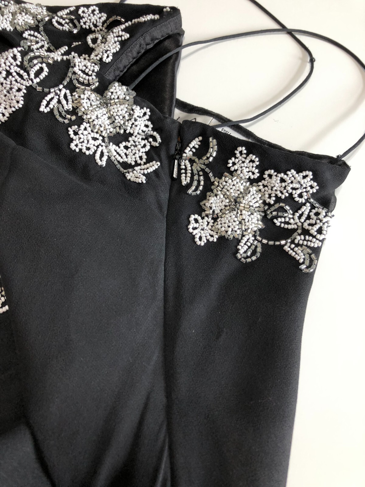 Vintage SCALA 100% Silk Beaded Dress Black Floral Asymmetric Hem Prom Formal L.