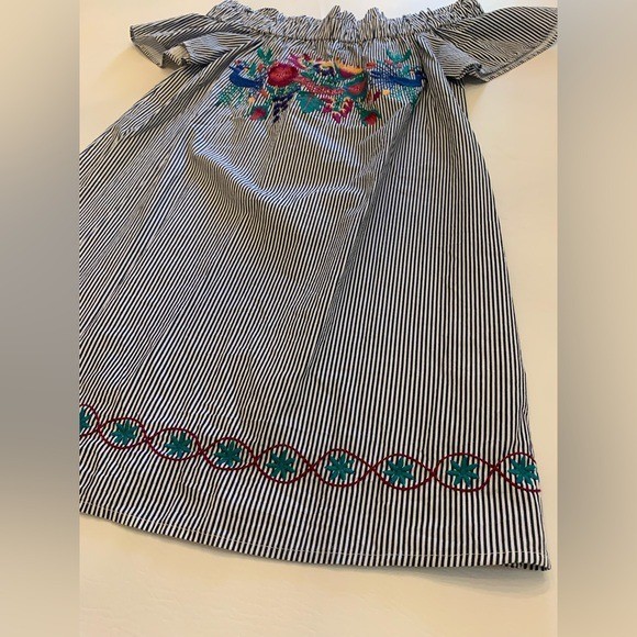 Stripe Embroidered Boho Off Shoulder Tunic Dress, M, Judith March (bin L)