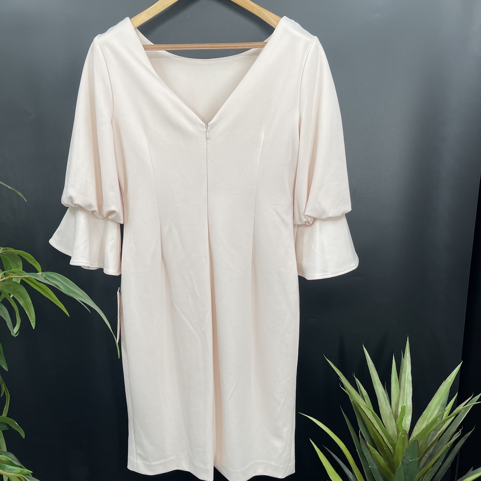 Calvin Klein Vietnam Pastel Pink Powder Sheath Dress Layered Bell Sleeve 12