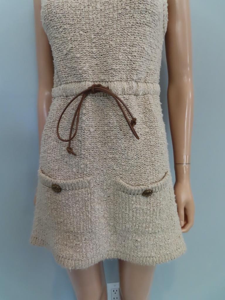 PRADA Beige Silk Boucle Construction Mini Dress Size 36/US 0