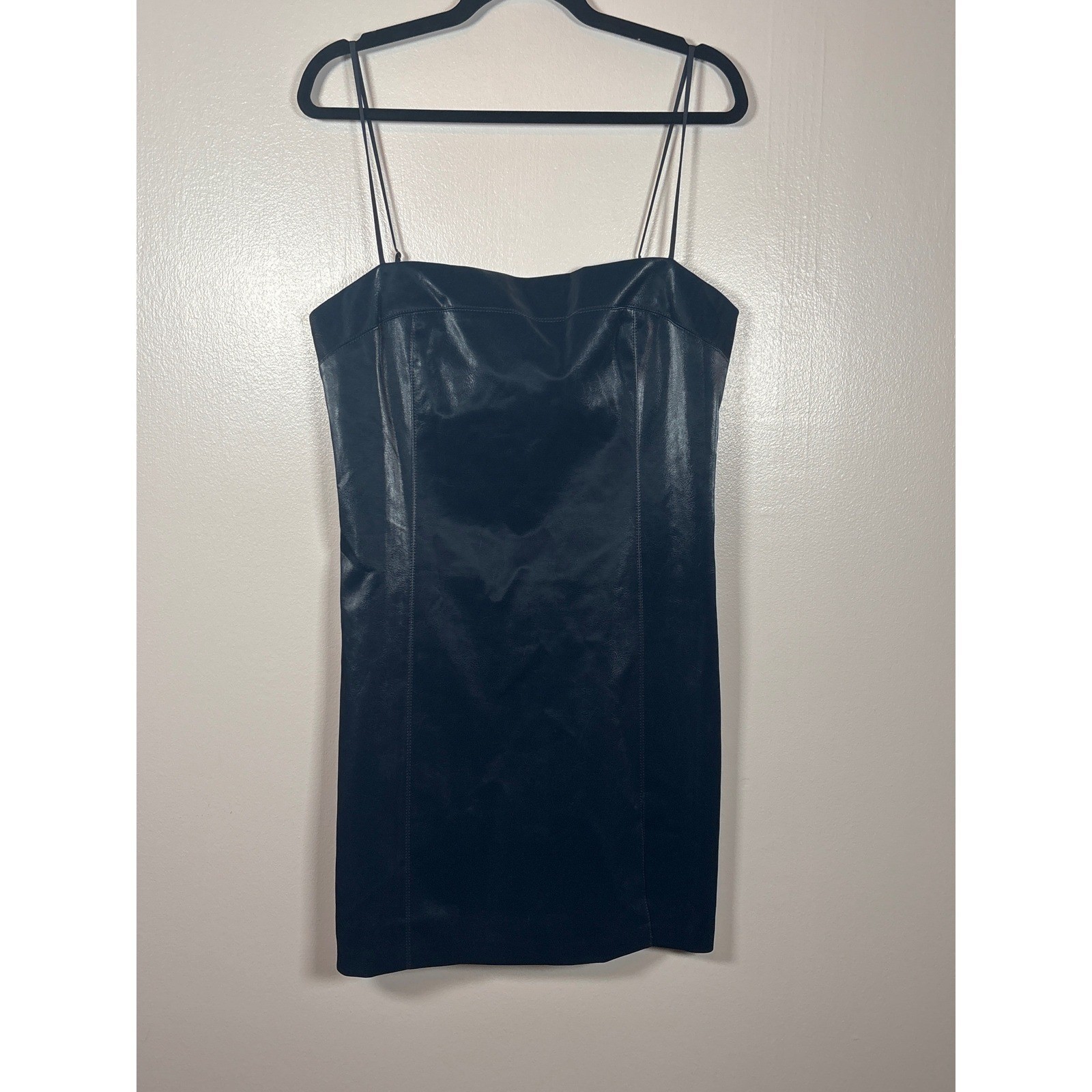 Love Bonito Navy Blue Faux Leather Mini Dress Spaghetti Strap LN1448 Womens 10