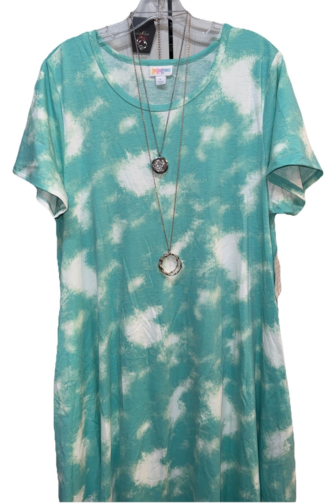 NWT LuLaRoe Large Mint Green Yellow & White Tie Dye Jessie Swing Dress w/Pockets
