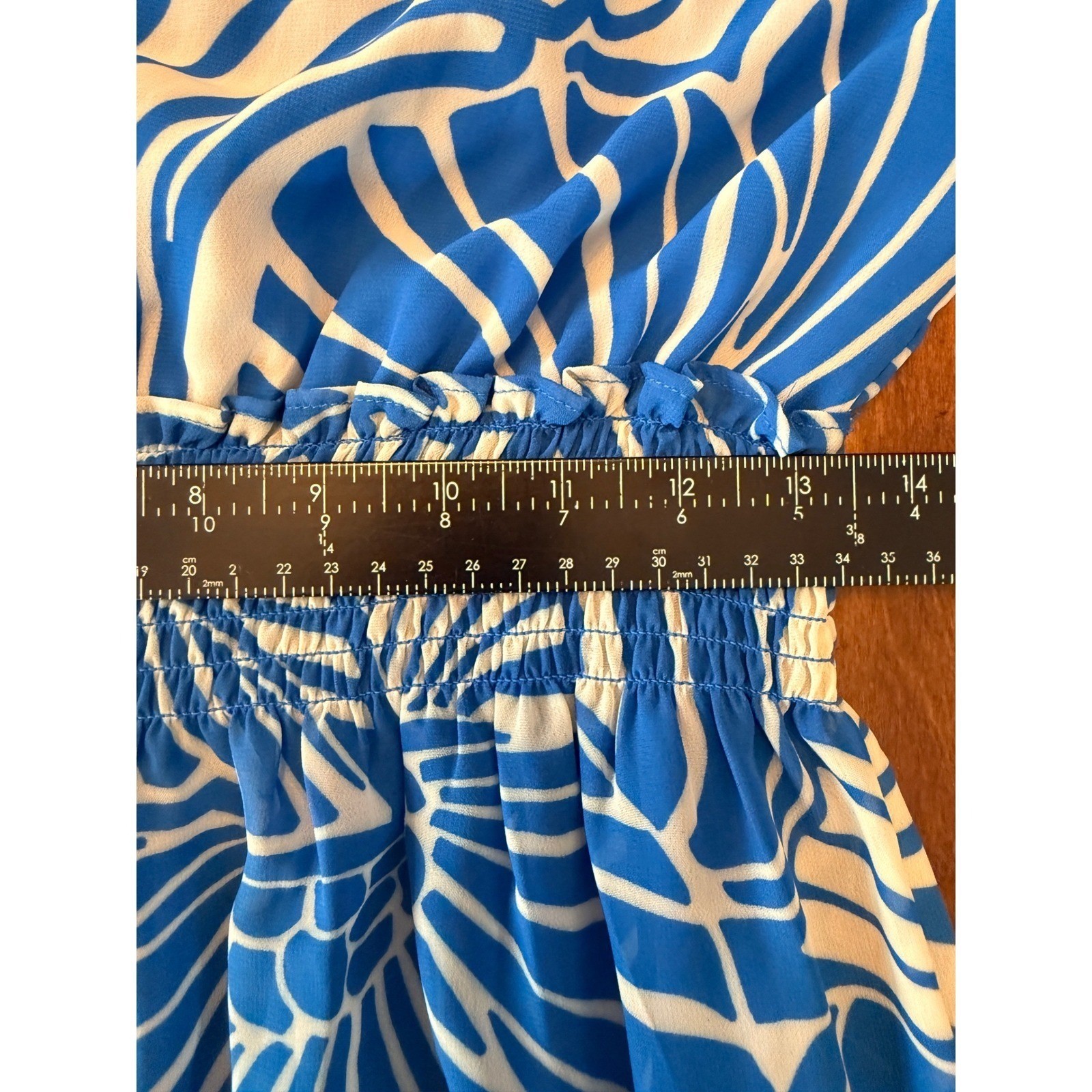 Taylor One Shoulder Maxi Dress Womens 6 Blue White Tropical Smocked Tiered NEW