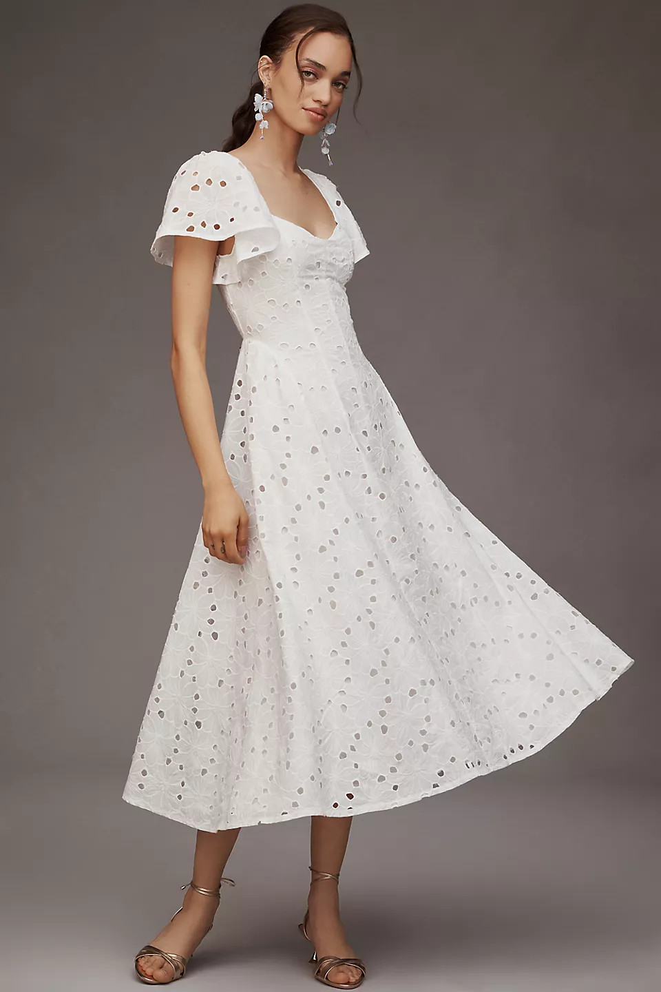 NWT Anthropologie Extro&Vert Ada Flutter-Sleeve Broderie Midi Dress size XS P