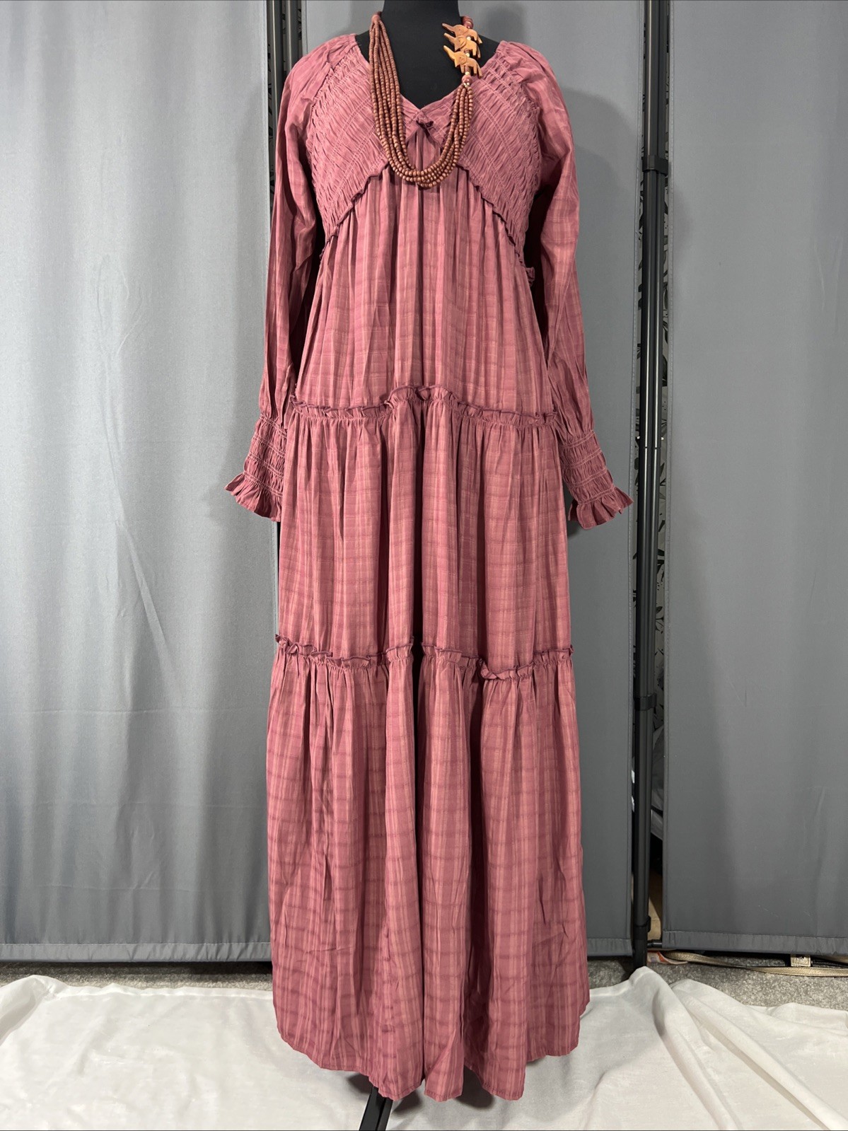 R.Vivimos Maxi Dress Empire Waist Sz S Boho Casual Flowy Layered Ruffle Summer J