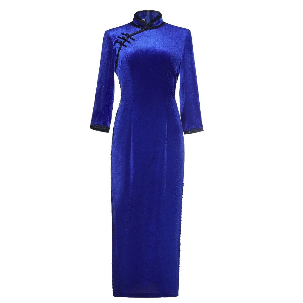 2024 Autumn Winter Qipao Dress Chinese Velvet Long Cheongsam Women Party Gown