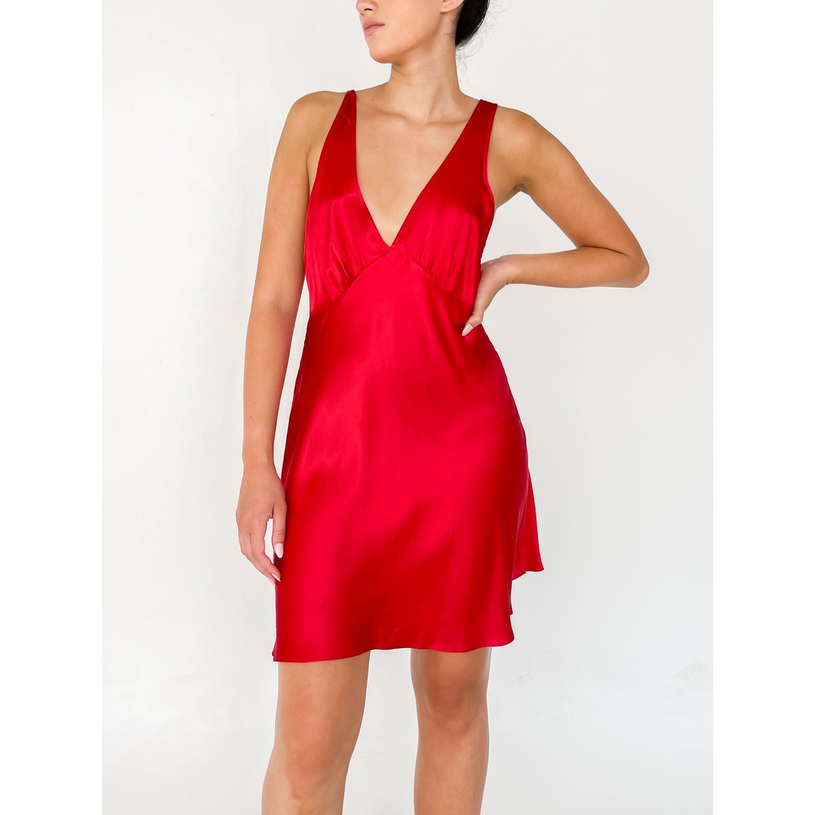 NEW Zesica Red Silk Satin Deep V Tie Back Sleeveless Party Mini Dress Size L