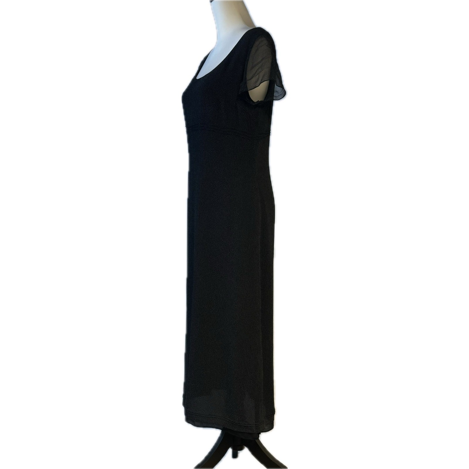 INC Concepts Sheer Sleeve Scoop Neck Lined Silk Sheath Maxi Dress Black Women 8