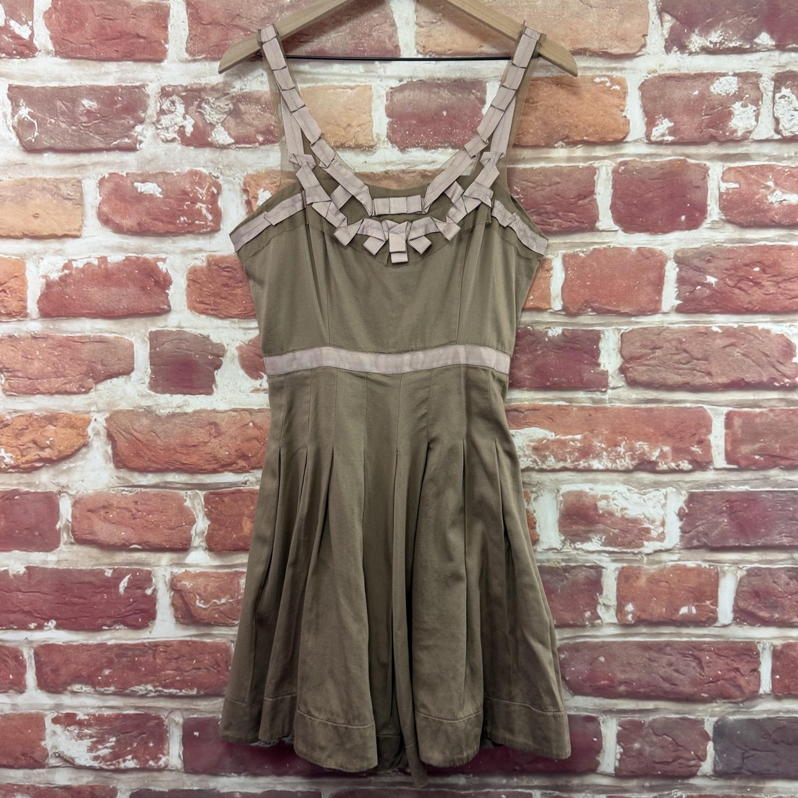 LC Lauren Conrad Womens Dress 10 Brown Tan Pleated Bow Tie Mesh Accent Sundress