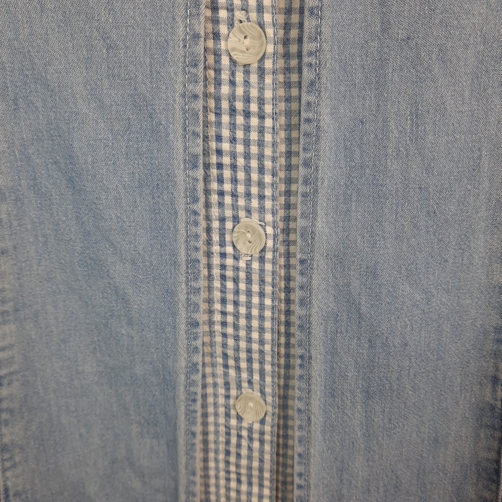 VTG 90s Button Front Denim Gingham Dress Womens 12 Cottagecore Prairie Western