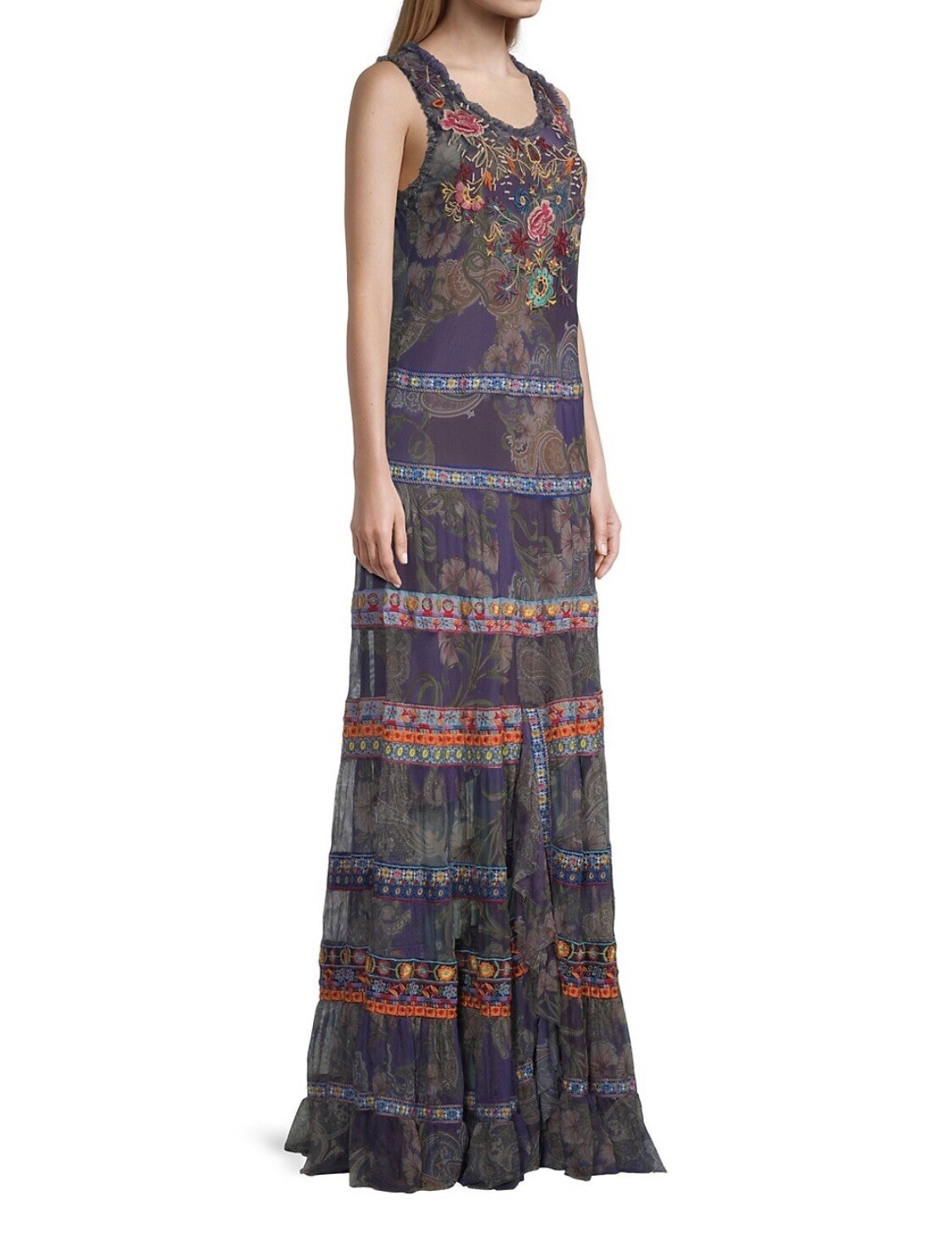 Johnny Was Embroidered Mesh Maxi Dress NWT$795 XL