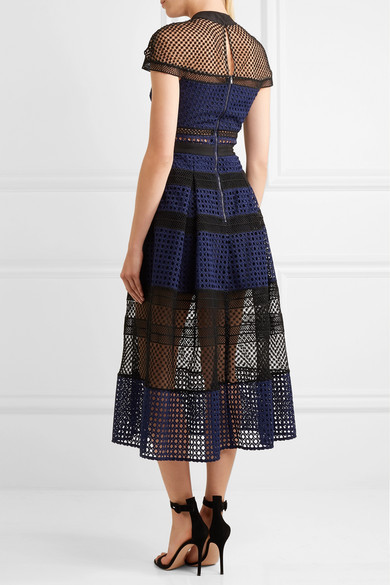 Authentic Self-Portrait Navy Paneled Guipure Lace Dress UK 6 US 2