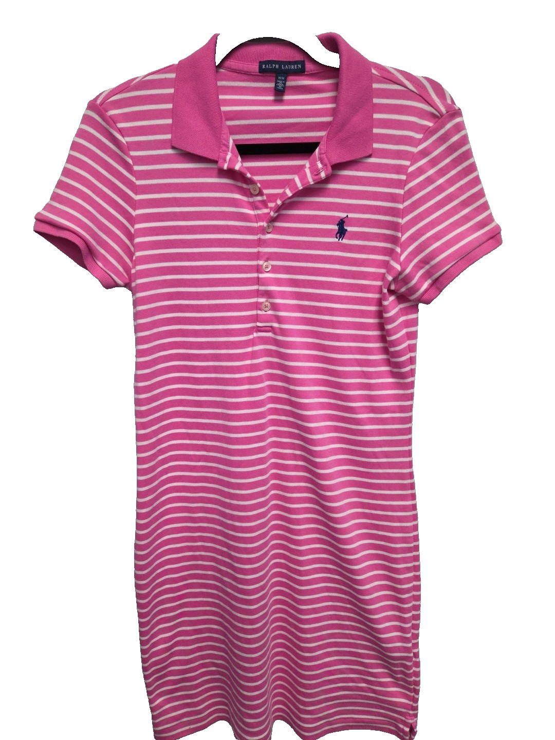 Ralph Lauren Womens Dress M Pink Striped Polo Collar Button Embroidered Logo