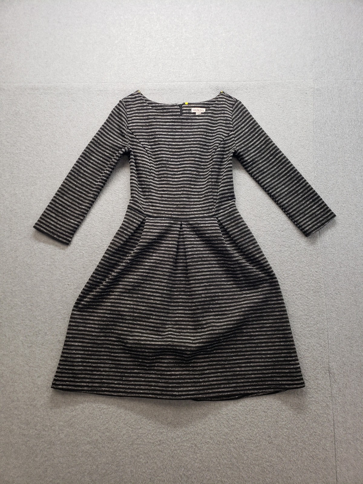 Merona Women Dress XS Black Gray Scoop Neck 3/4 Sleeve A Line Pleated Outdoor