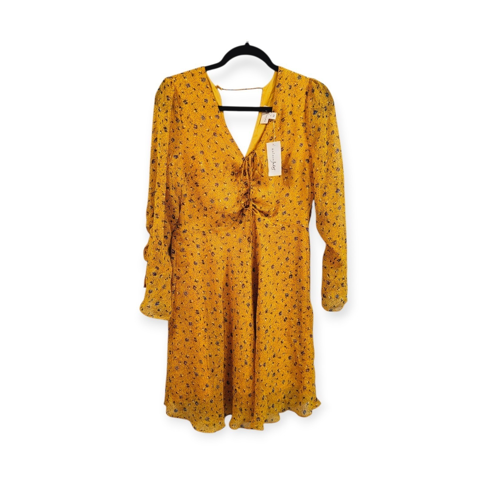 Maison Jules Womens 6 NWT Floral Boho Cottage Babydoll Mini Dress Poppy Yellow