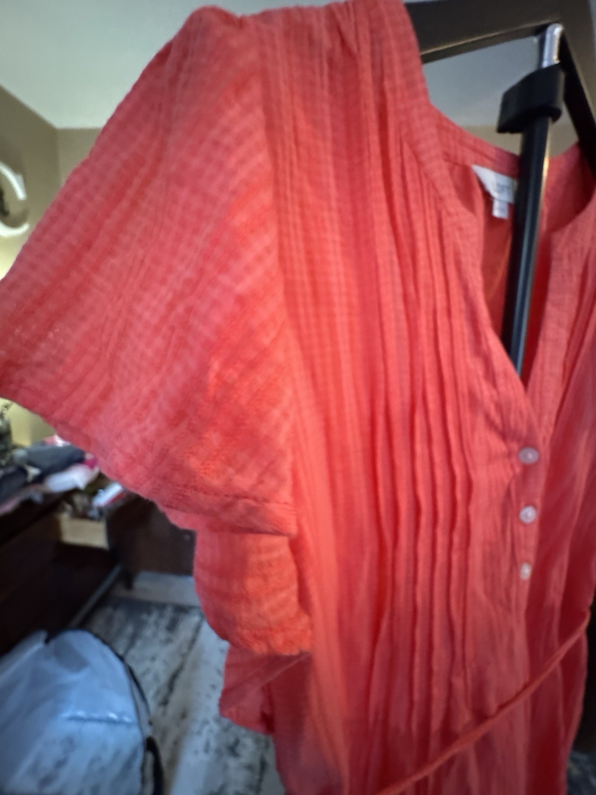 Loft Lightweight Lined Orange Ruffle Sleeve V Neck Dress Medium
