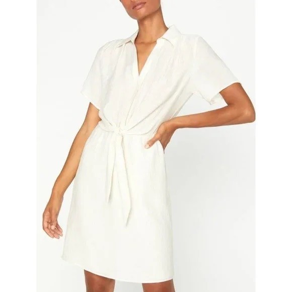 Brochu Walker Goyad Dress XS Cream Textured Tie Front Short Sleeve Mini
