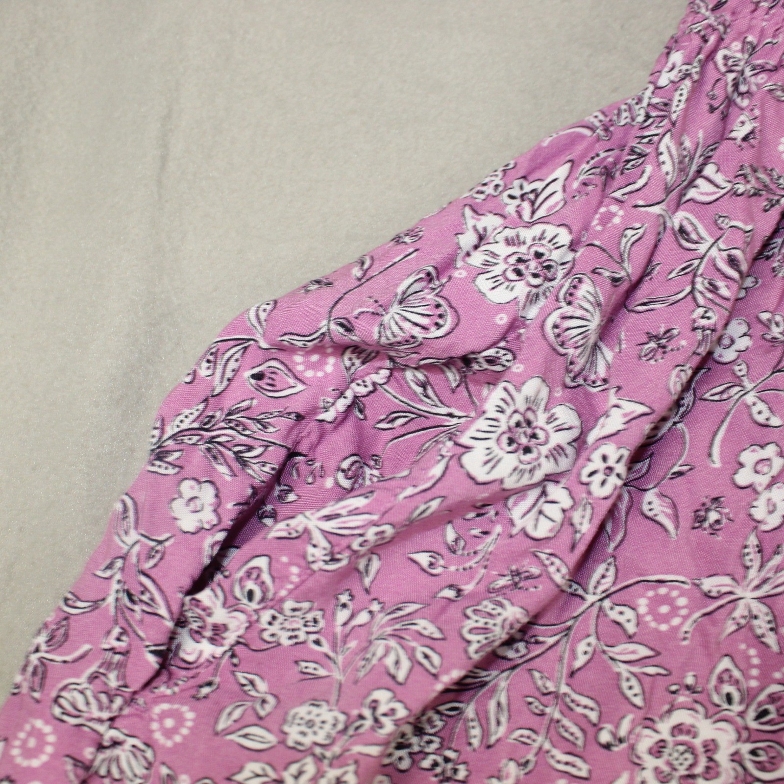 Croft & Barrow Dress Smocked Floral Pockets L Purple Sleeveless Summer Midi
