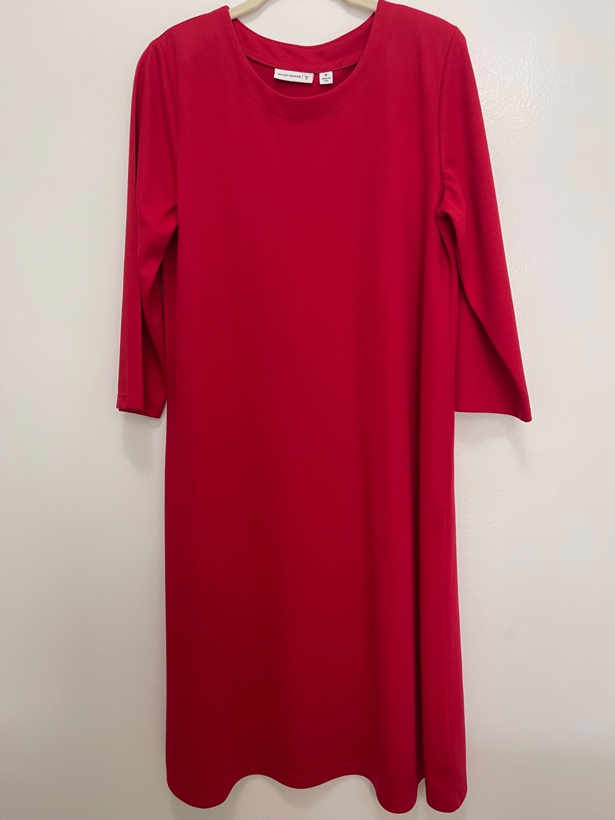 Susan Graver Red Dress Size M 3/4 Sleeves Excellent Condition