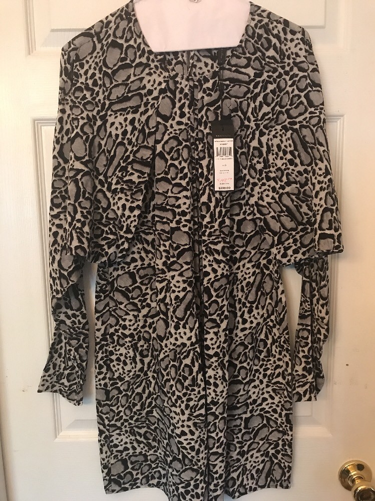 NWT BCBG MAX AZRIA Size S RYLEIGH OCELOT PRINT SILK DRESS IN DOVE COMBO $338
