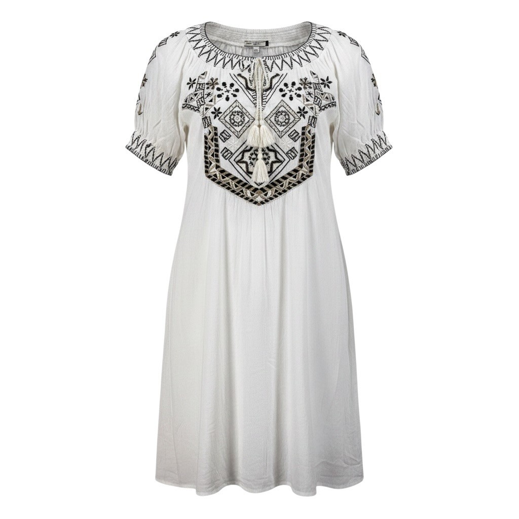 Abercrombie & Fitch White Embroidered Tassel Boho Shift Dress Womens Small