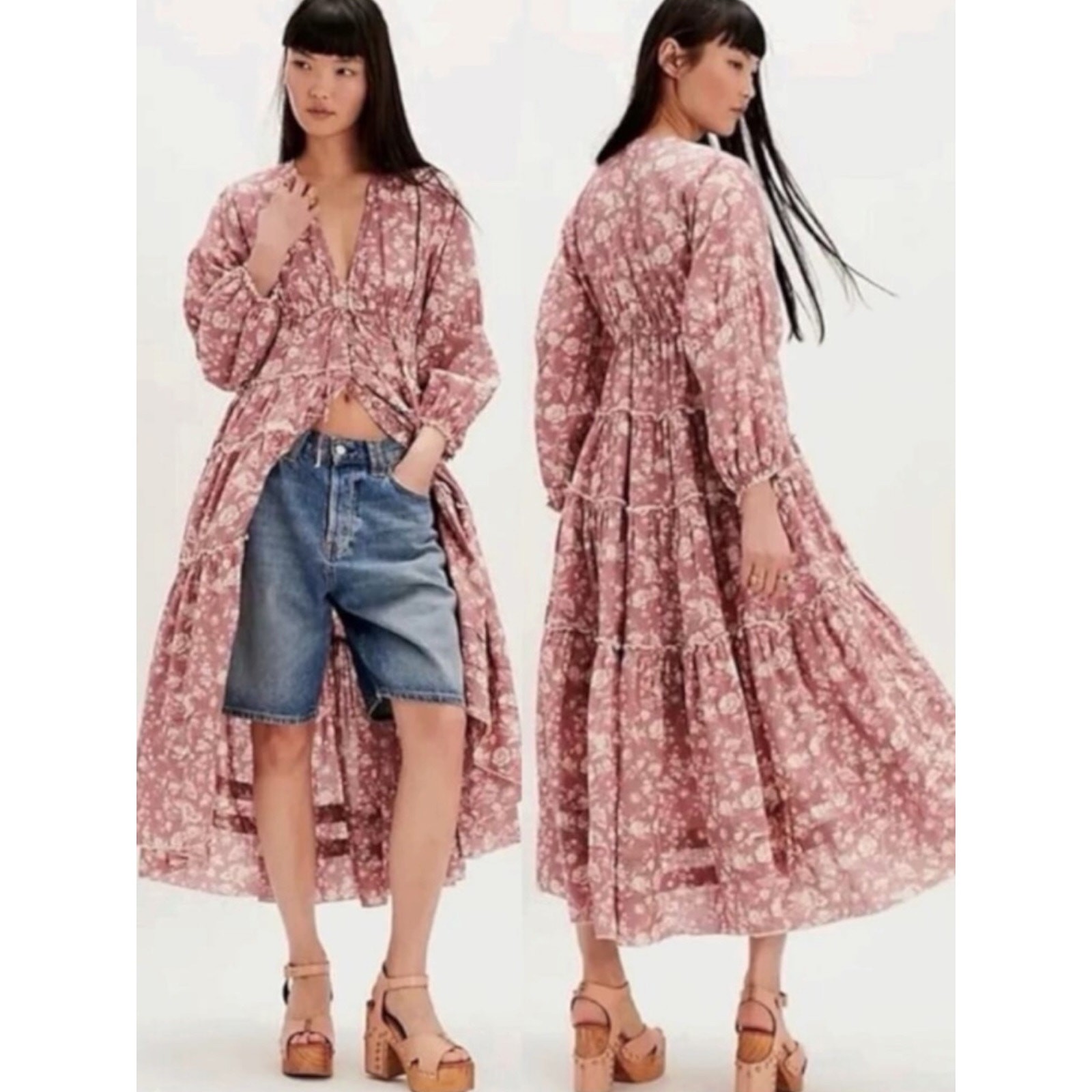 Free People Ethereal Dainty Cottage Pappiet Midi Dress Rose Maxi Top Size XL