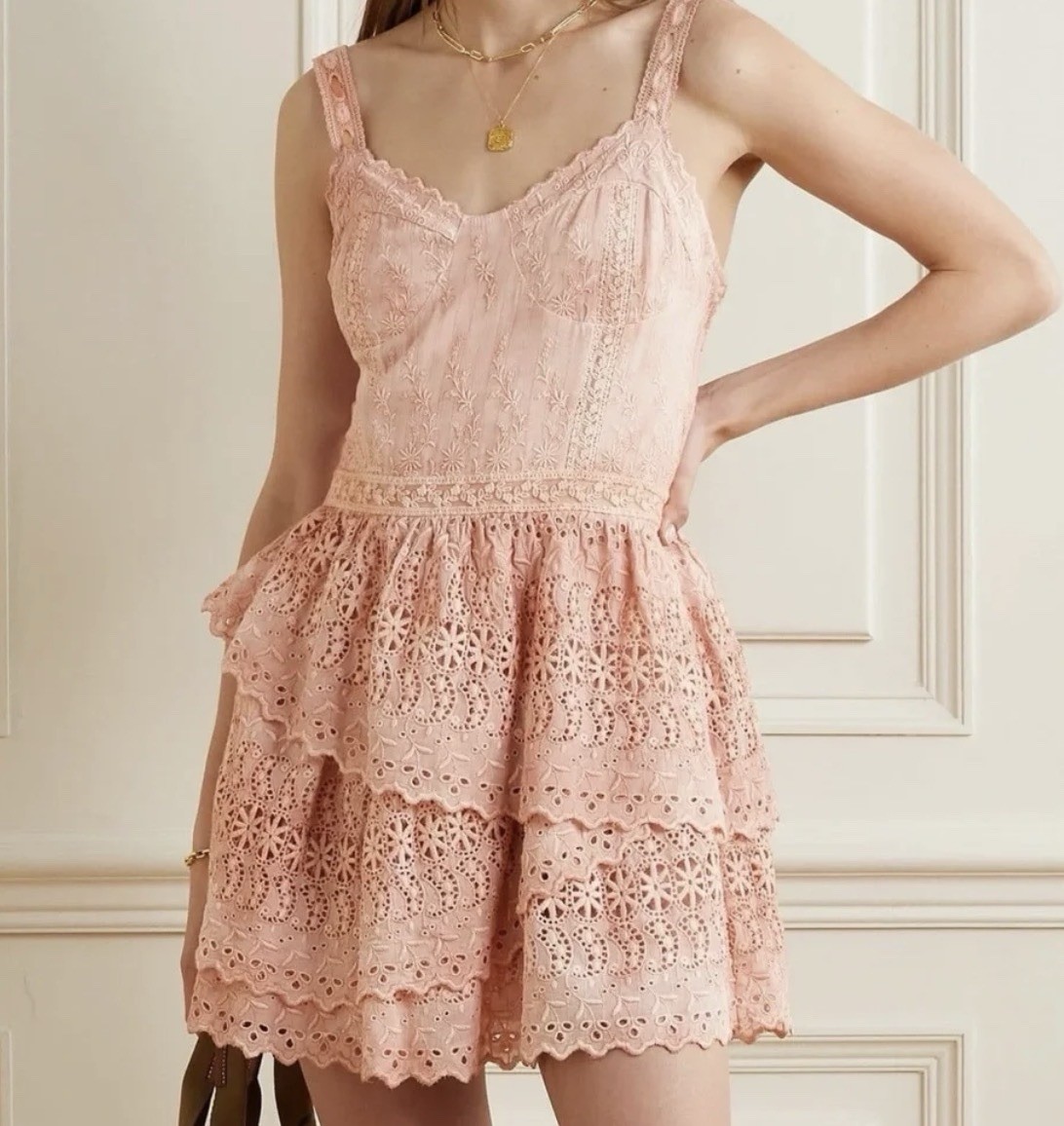 LoveShackFancy Pink Caro Tiered Broderie Anglaise DresMini Size 4