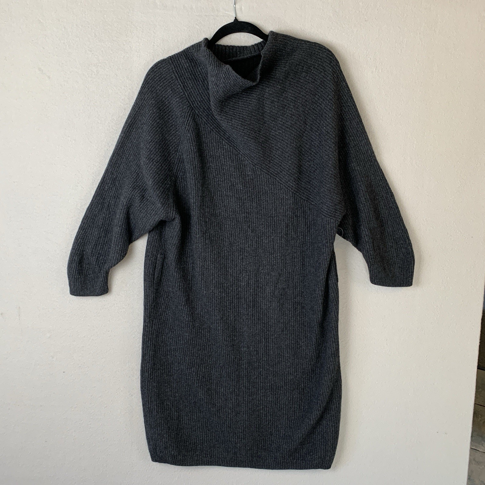 Brochu Walker Sweater Dress L Black Wool Cashmere Old Money Office Siren READ