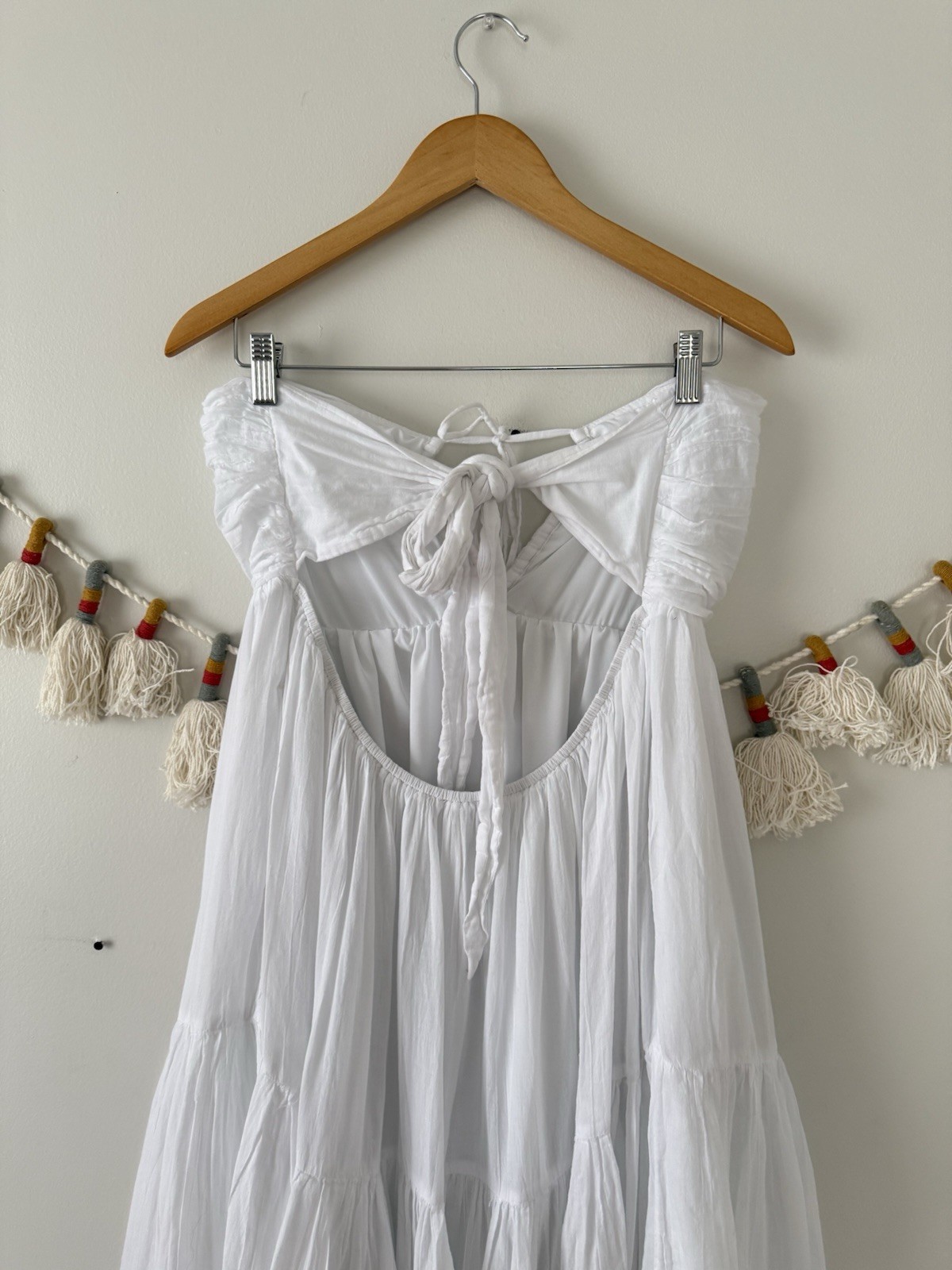 American Eagle Halter Ruched Tiered Midi Dress White Milkmaid Beach Whimsy XL