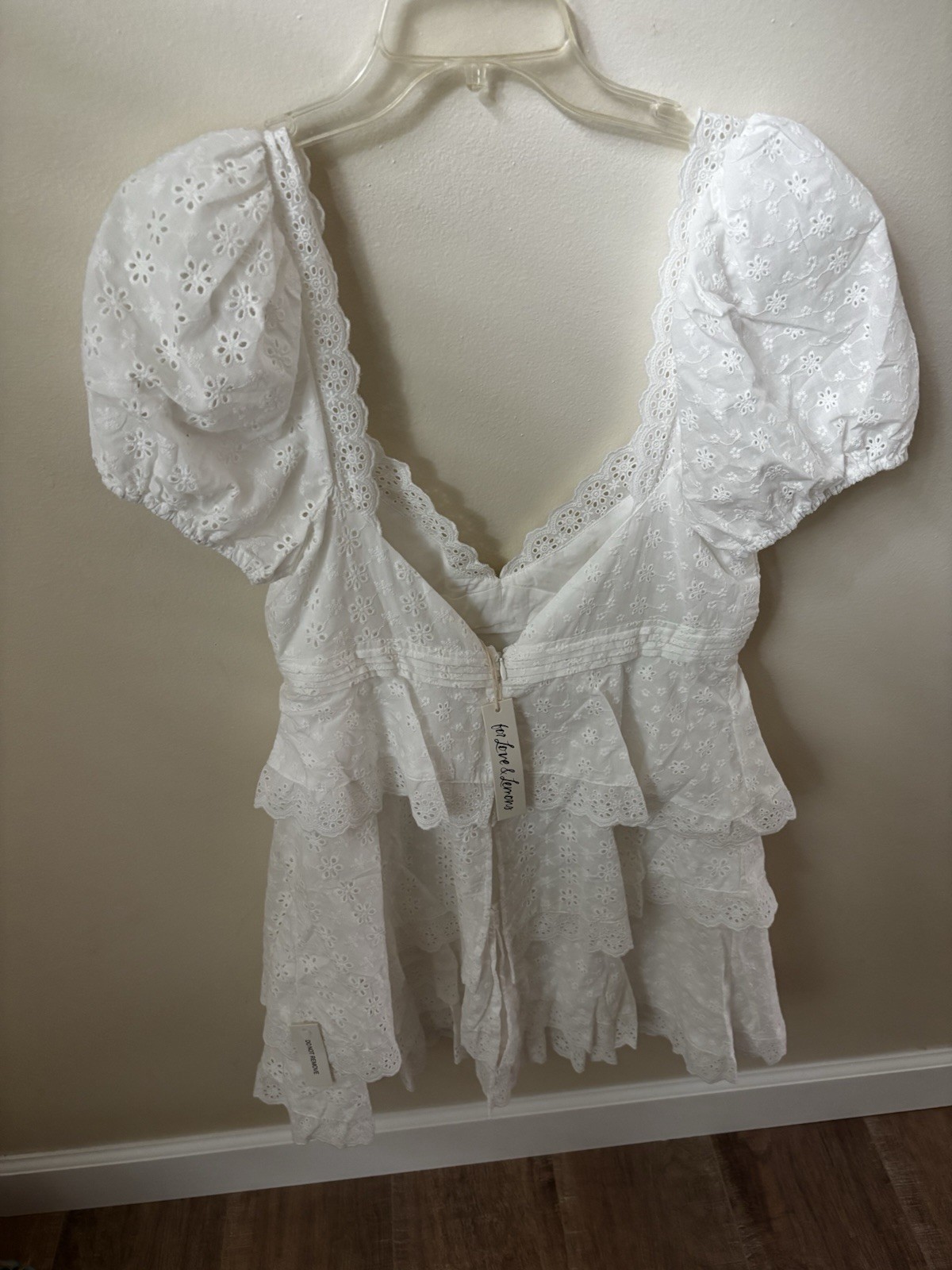 For Love & Lemons Rosalyn Mini Dress Women’s Large White Eyelet Embroidered NWT
