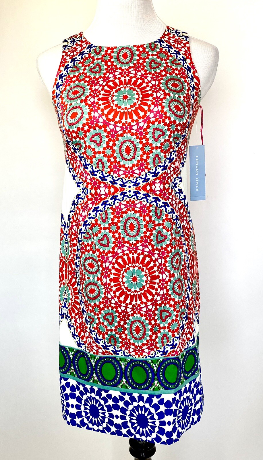 London Times Red/Orange Print Sleeveless Shift Dress Retail $75 Price $46 NWT 2