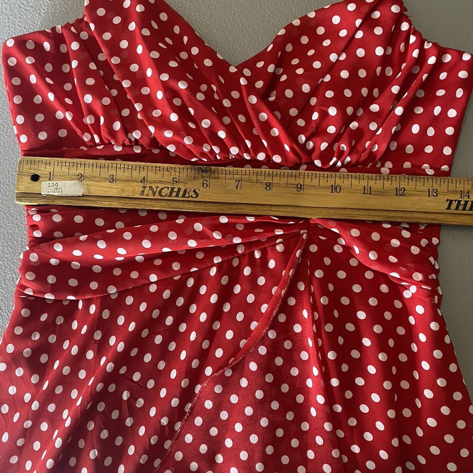 A Byer Polka Dot Halter Dress Womens 9 Surplice Faux Wrap Pinup Rockabilly Red