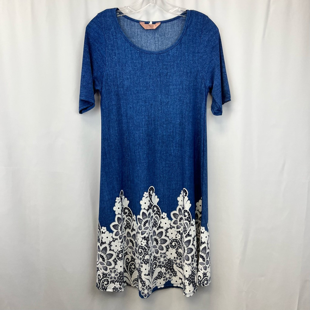 SJS Womens Shift Dress Multicolor Floral Stretch Scoop Neck Short Sleeve M