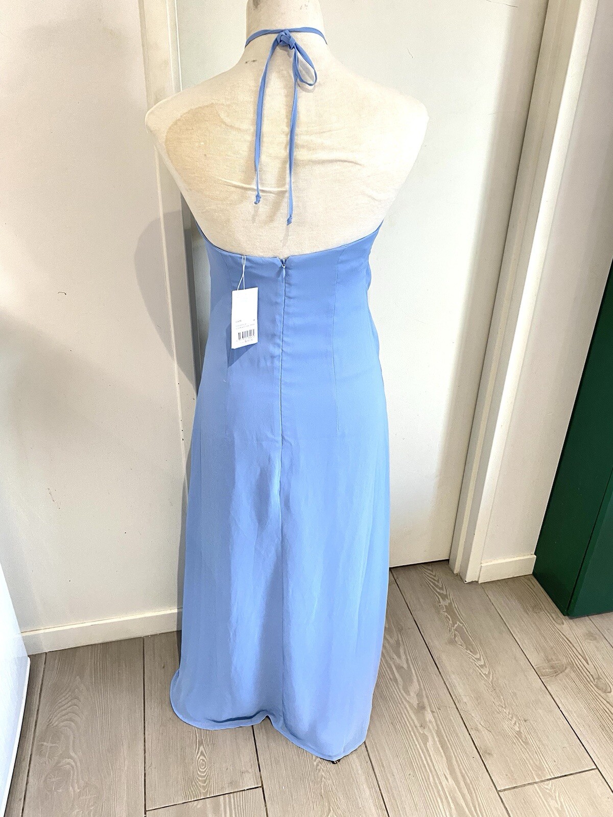 Kookai Dress Size 10 / 38 Light Blue Halter Neck BNWT RRP $250 Elsa Beaded Maxi