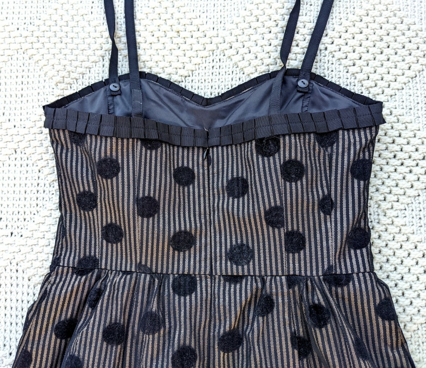 Black beige striped polka dot tulle gothic steampunk rockabilly pin up dress S