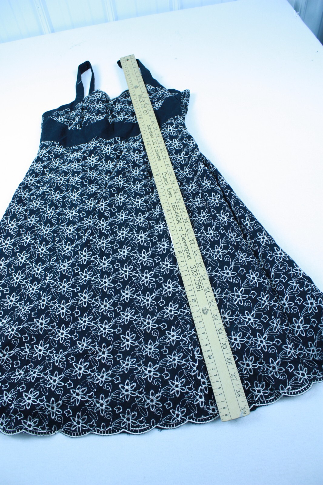Vtg Black Floral Eyelet Sundress Boho Cottagecore Y2K Soft Girl Babydoll size 12